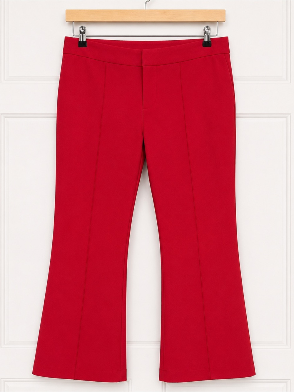 Bar III Red Crop Kick Flare Pants Front Seam Crepe Trousers Midsize Fashion